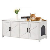 Cat Litter Box Enclosure Wooden Furniture Hidden Litter Box with 2 Rooms White